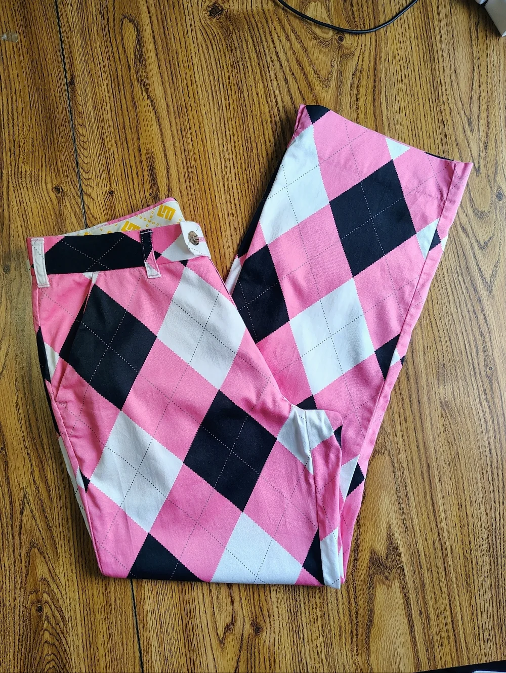 Loudmouth Golf Pants Men's Pink Black Argyle size 32/30. - Picture 2 of 14